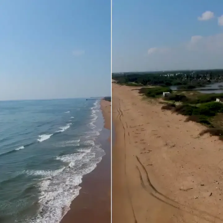 DJI video repair example: a frozen aerial frame beside the same recording in motion.