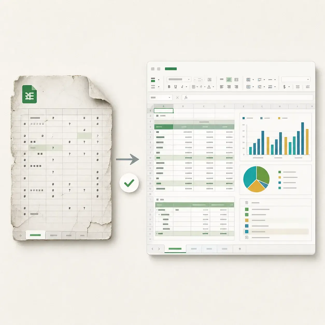 Découvrez comment Fixo répare en ligne un classeur Excel corrompu et prépare des feuilles, formules et graphiques pour la prévisualisation.